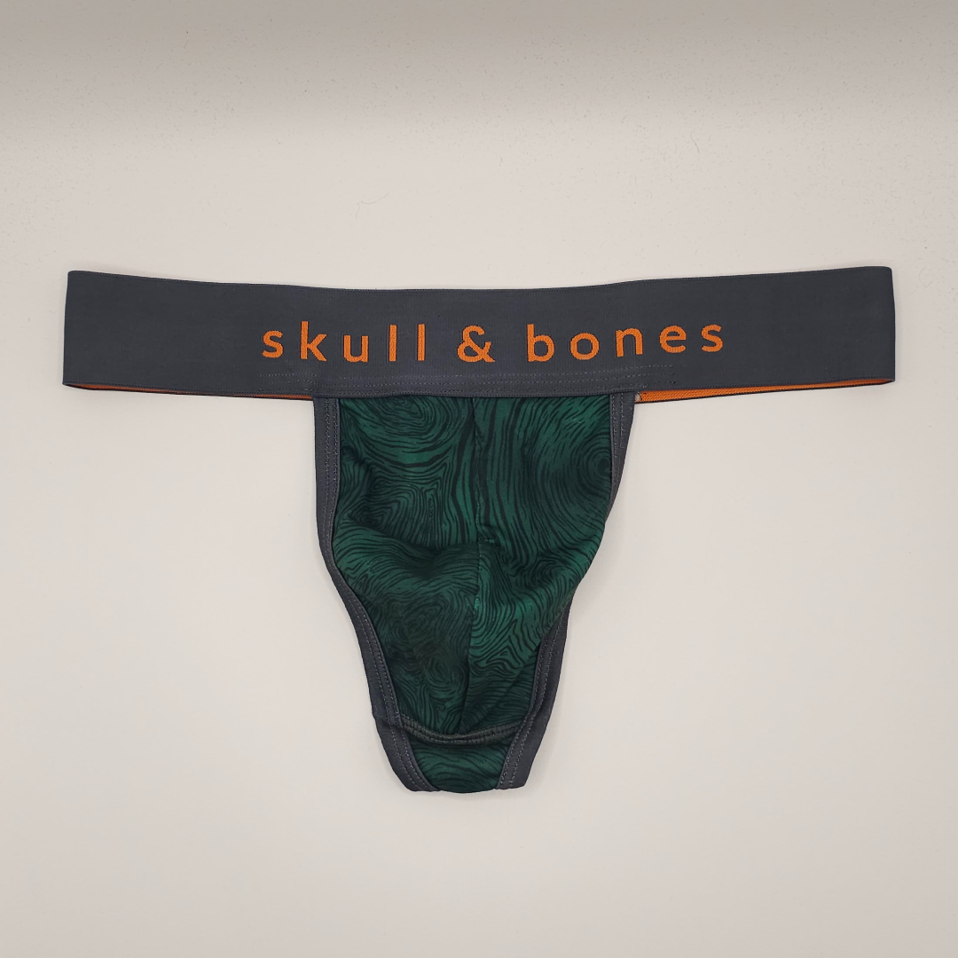 Skull And Bones Wood Grain Thong - Green