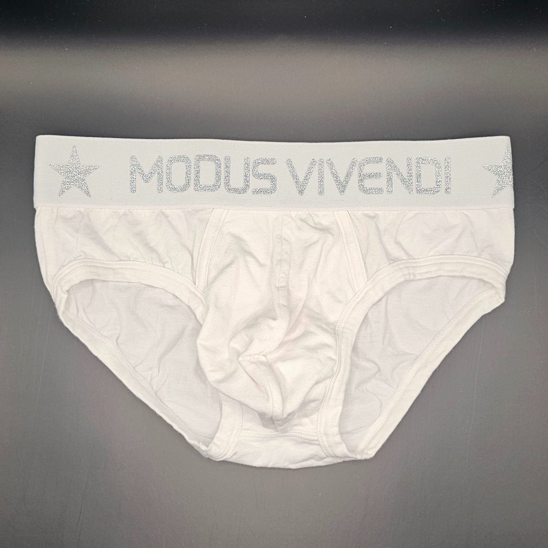 Modus Vivendi White Briefs (silver Logo Waistband)